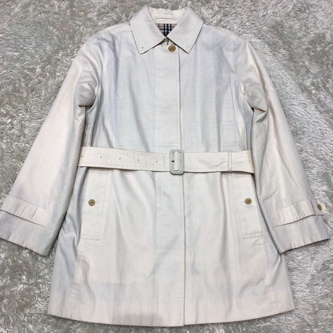バーバリーロンドン ステンカラーコート オフホワイト系 ノバチェック裏地 11号