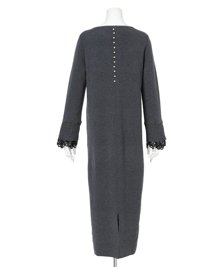 袖口レースニットワンピース