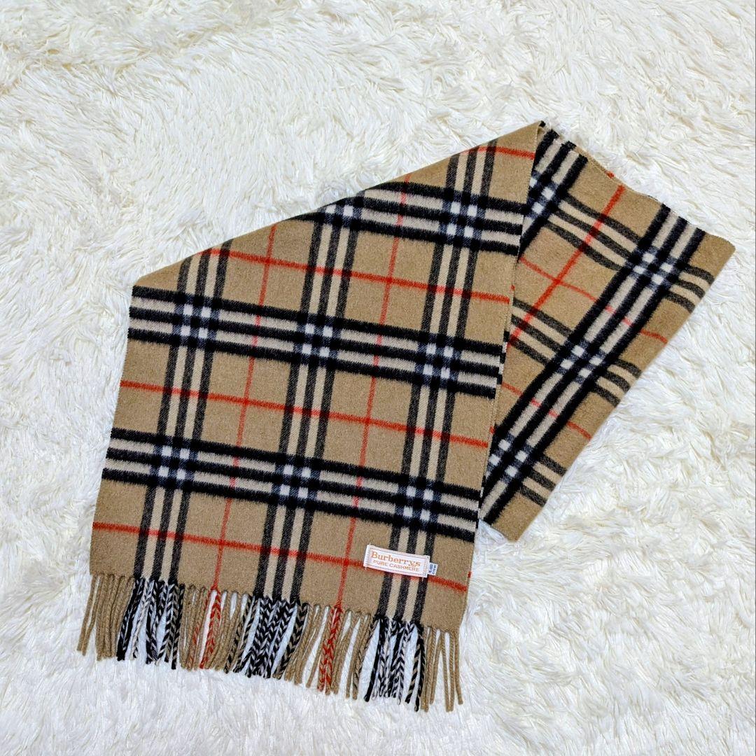 【極美品】バーバリー ノバチェック カシミヤ100% 白タグ マフラー