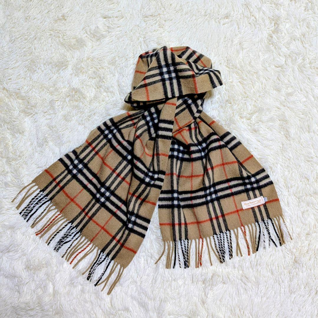【極美品】バーバリー ノバチェック カシミヤ100% 白タグ マフラー