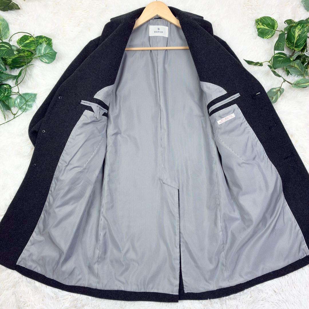 美品　エディフィス　ウールメルトン　チェスターコート　ロング丈　L　グレー