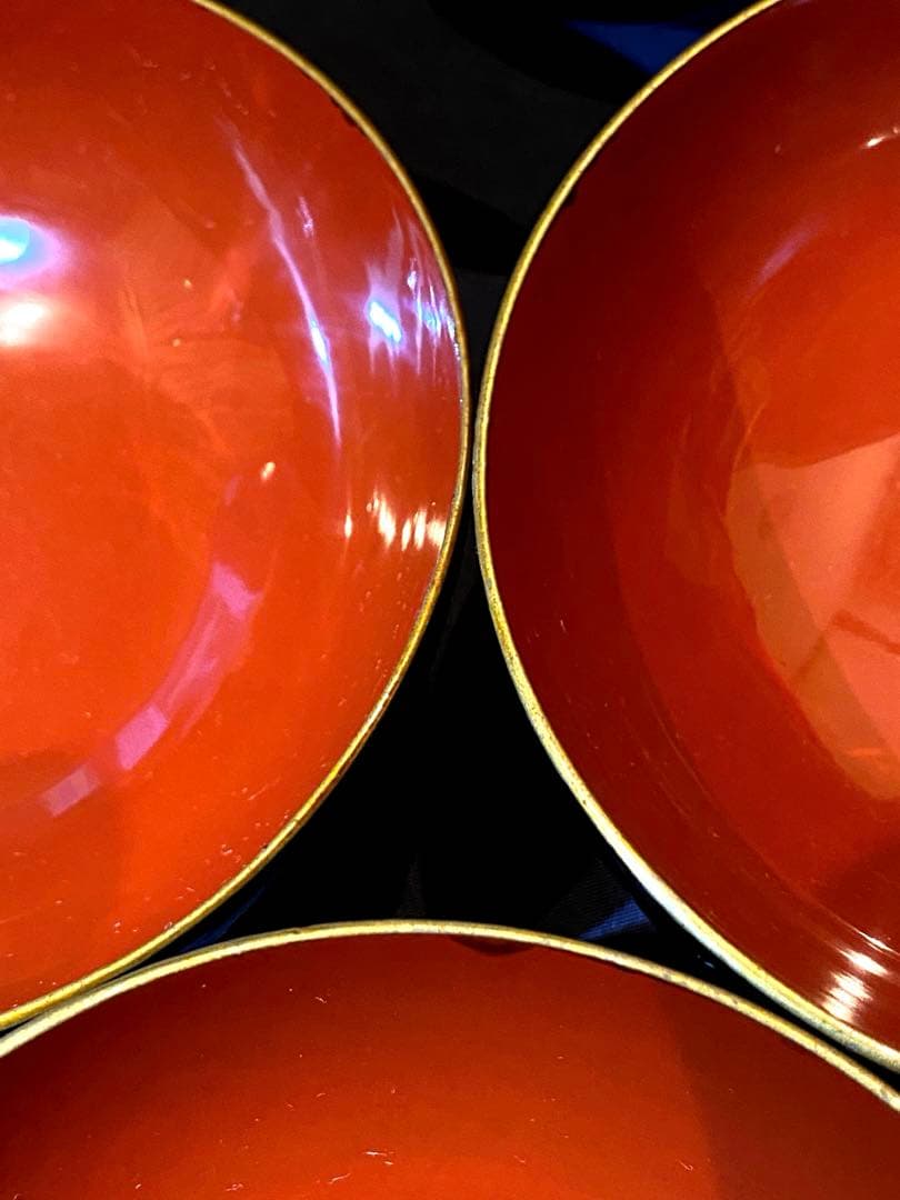 時代物骨董　木製漆器吸物椀七客　蒔絵・黒内朱　源氏物語　松風・葵の上　7客組