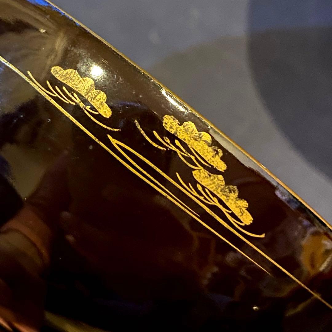 時代物骨董　木製漆器吸物椀七客　蒔絵・黒内朱　源氏物語　松風・葵の上　7客組