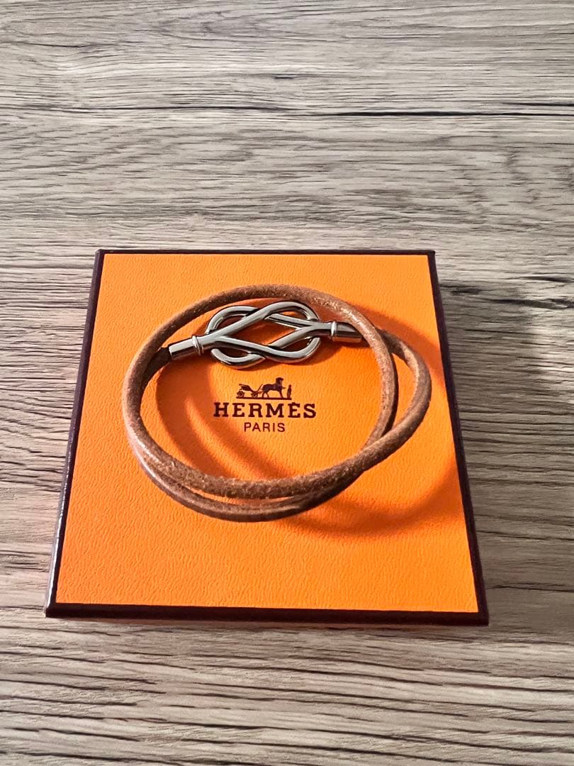 エルメス レザー　ブレスレット シルバーカラー　茶　チョーカー