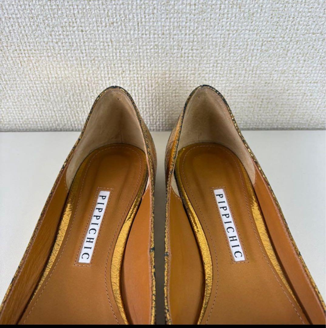 PIPPICHIC ピッピシック　38 パンプス　スクエアトゥ　金