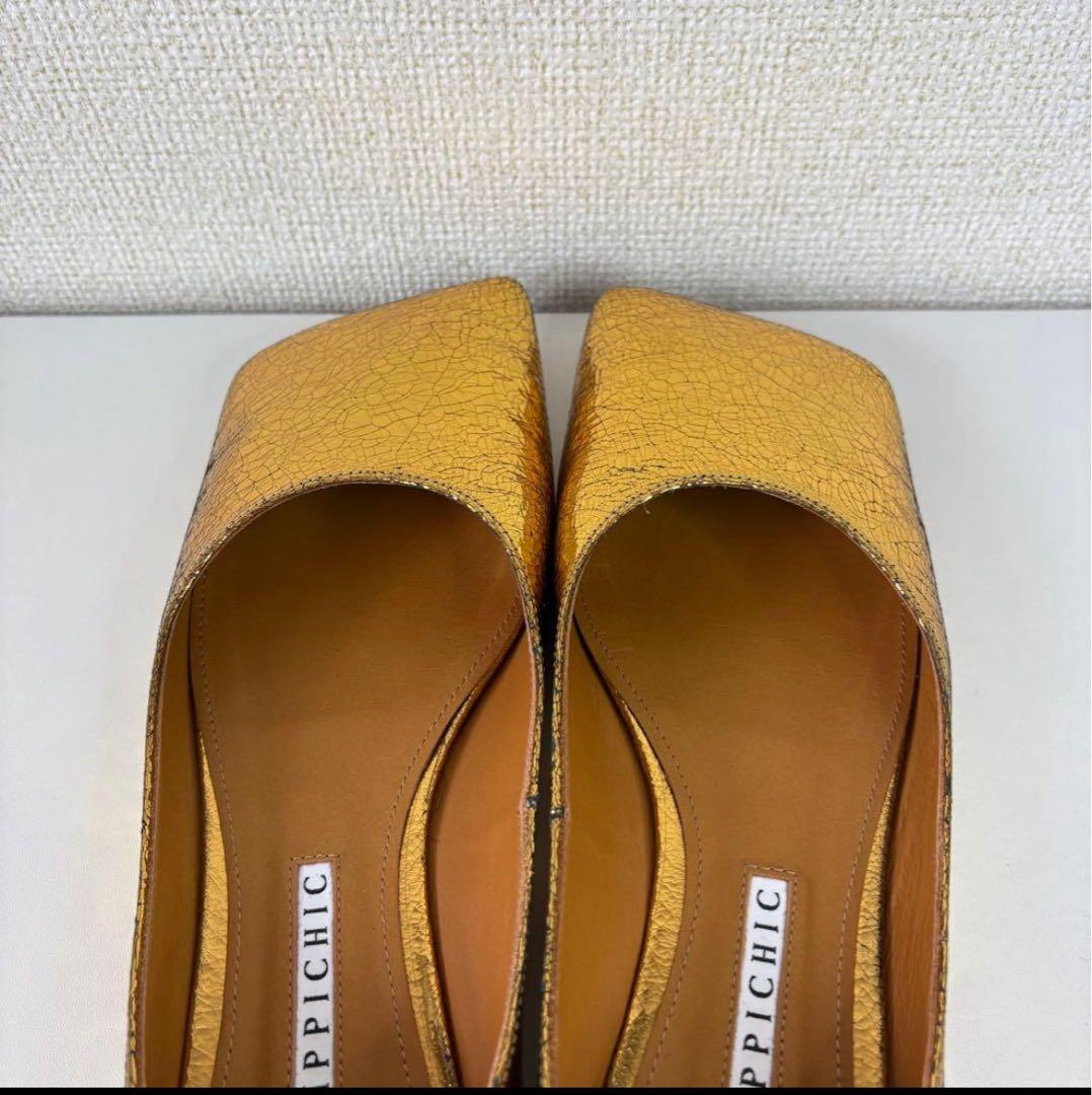 PIPPICHIC ピッピシック　38 パンプス　スクエアトゥ　金