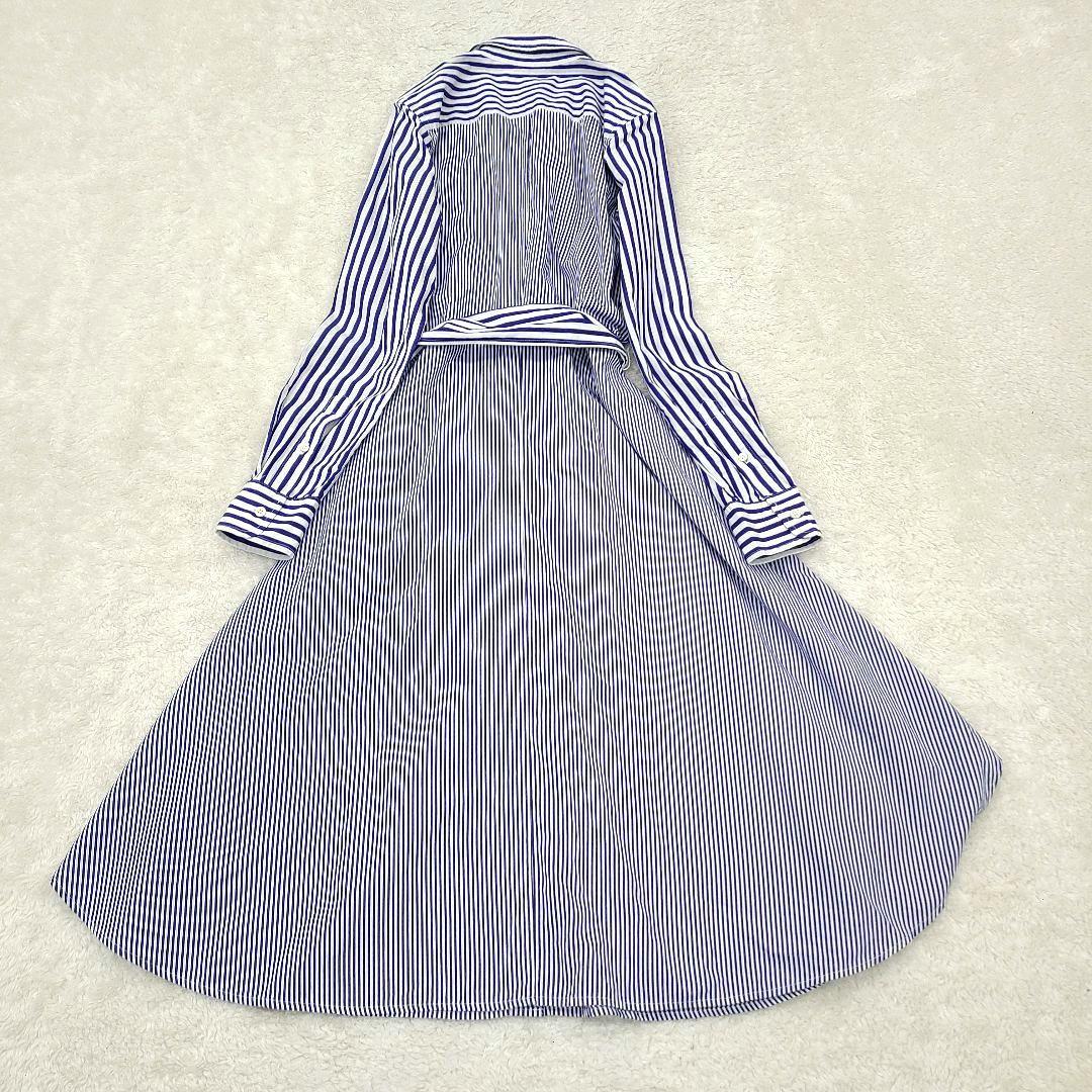【美品】現行　ローレンラルフローレン　シャツワンピース　ストライプ　ベルト　刺繍