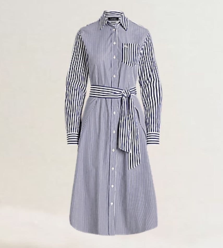 【美品】現行　ローレンラルフローレン　シャツワンピース　ストライプ　ベルト　刺繍