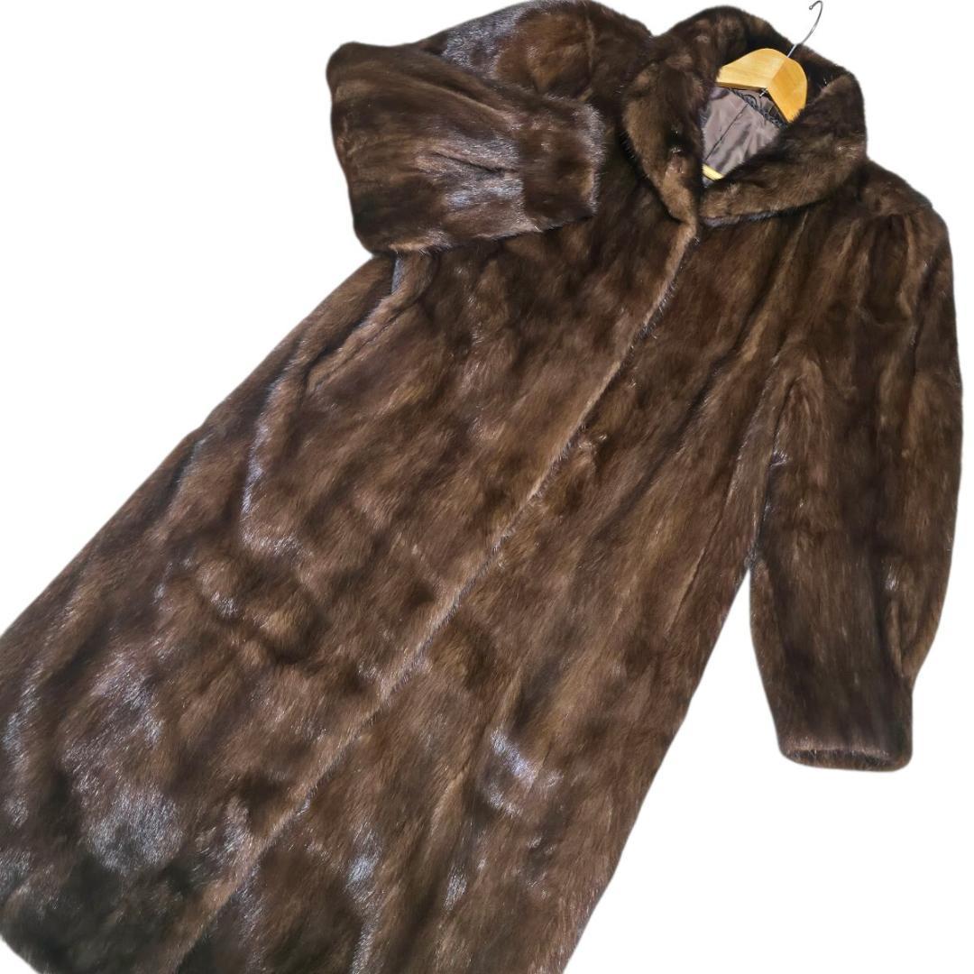 デミバフミンク ファーコート ドルマンスリーブ ブラウン 本毛皮 貂