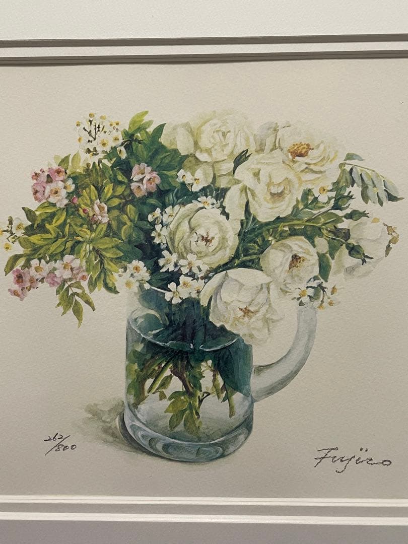 Fujino 水彩画 花瓶の花 絵画