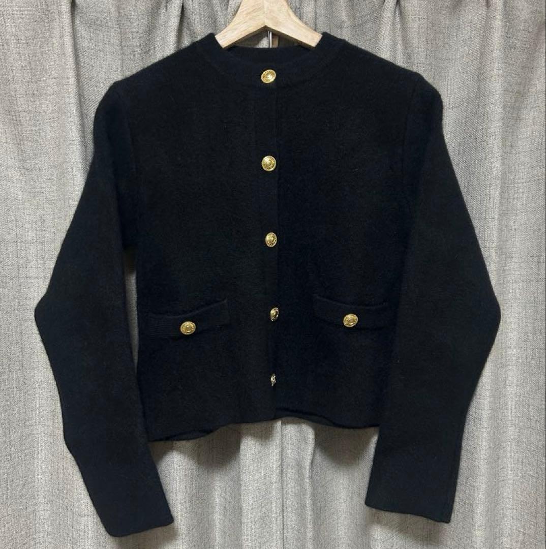 anuansアニュアンス　ラクーンブレンドノーカラーニットジャケット BLACK