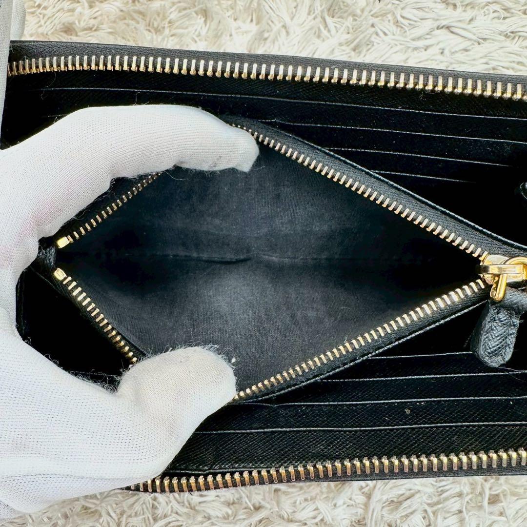 【美品】プラダ 長財布 ラウンドファスナー ブラック サフィアーノ 三角ロゴ