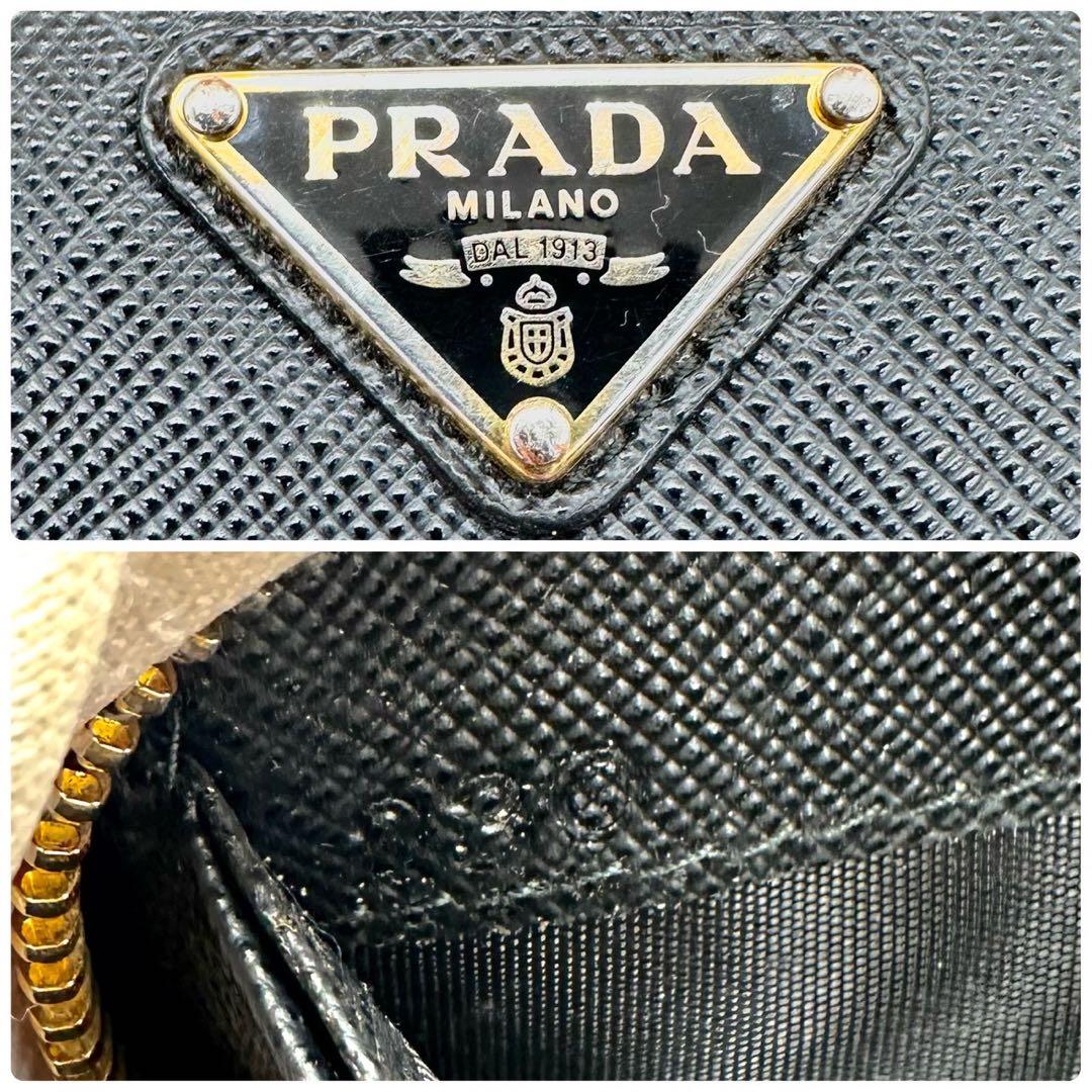 【美品】プラダ 長財布 ラウンドファスナー ブラック サフィアーノ 三角ロゴ
