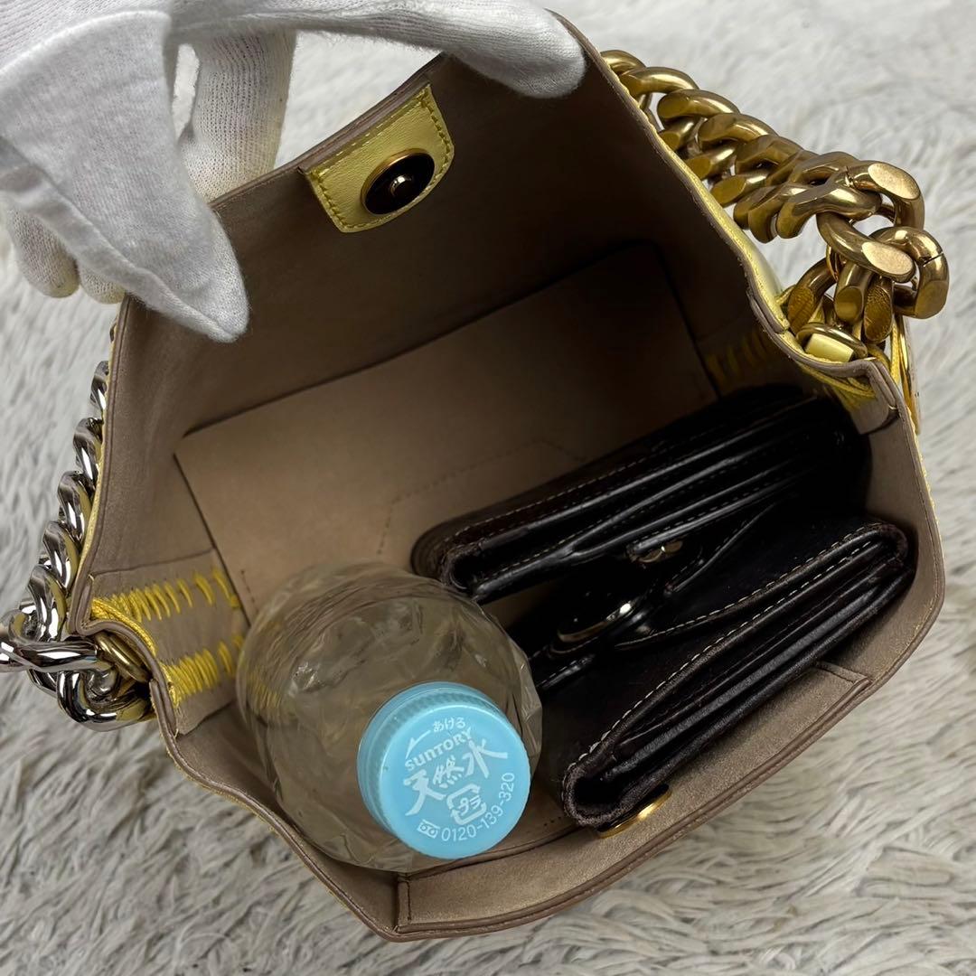 美品 ステラマッカートニー レザー ショルダーバッグ チェーン マグネット 黄