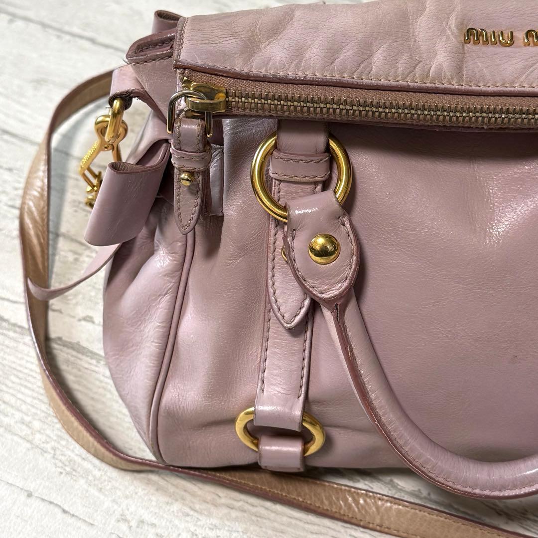 miu miu（ミュウミュウ）サイドリボン レザー 2way ショルダーバッグ♤