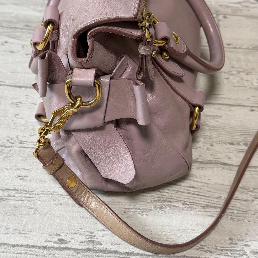 miu miu（ミュウミュウ）サイドリボン レザー 2way ショルダーバッグ♤