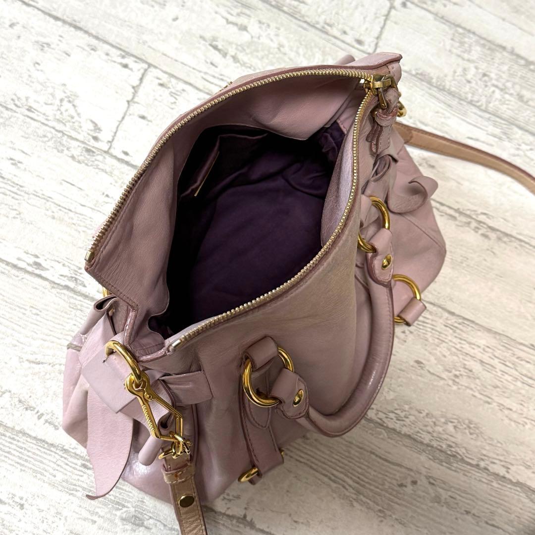 miu miu（ミュウミュウ）サイドリボン レザー 2way ショルダーバッグ♤