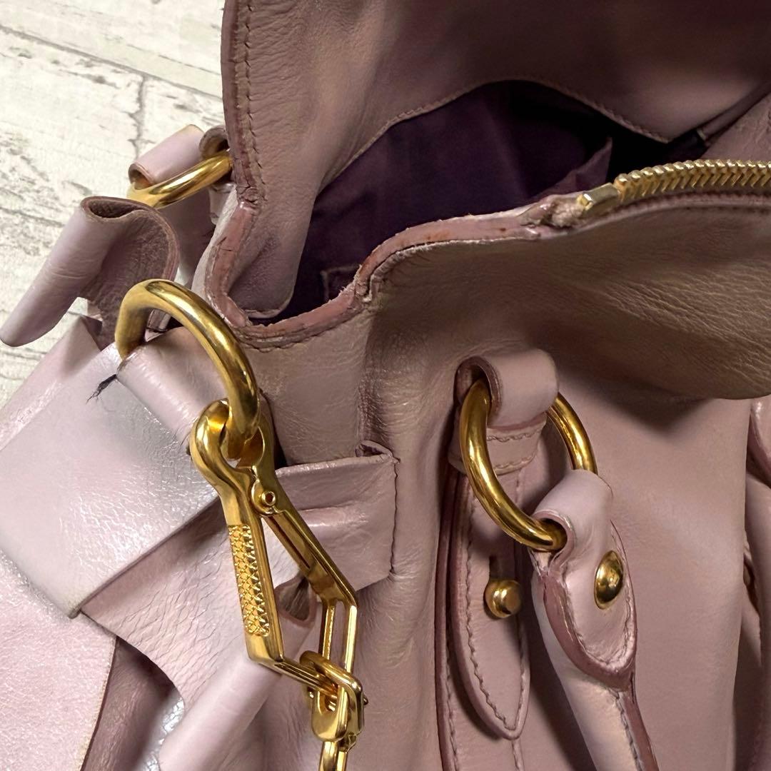 miu miu（ミュウミュウ）サイドリボン レザー 2way ショルダーバッグ♤