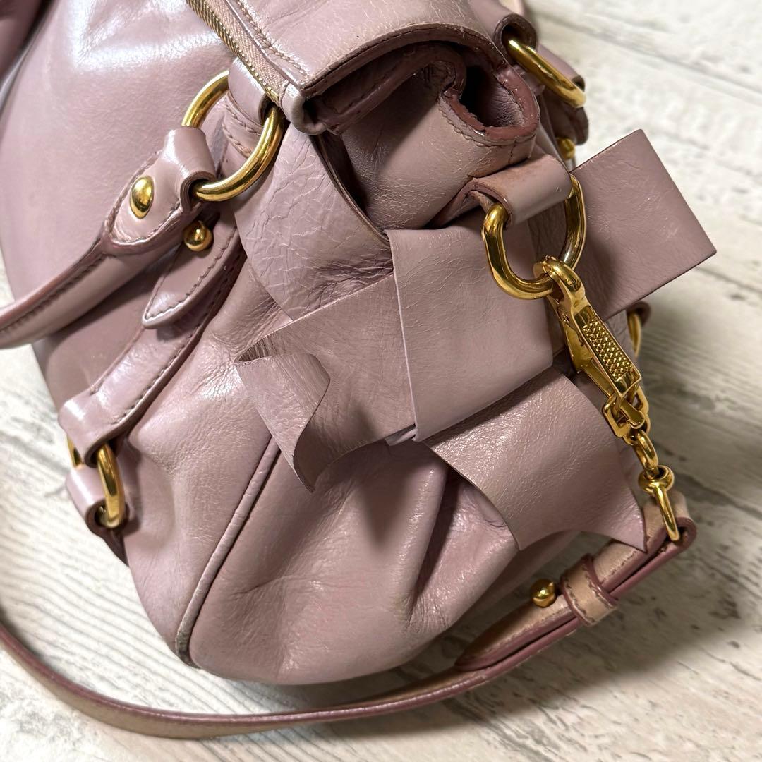 miu miu（ミュウミュウ）サイドリボン レザー 2way ショルダーバッグ♤