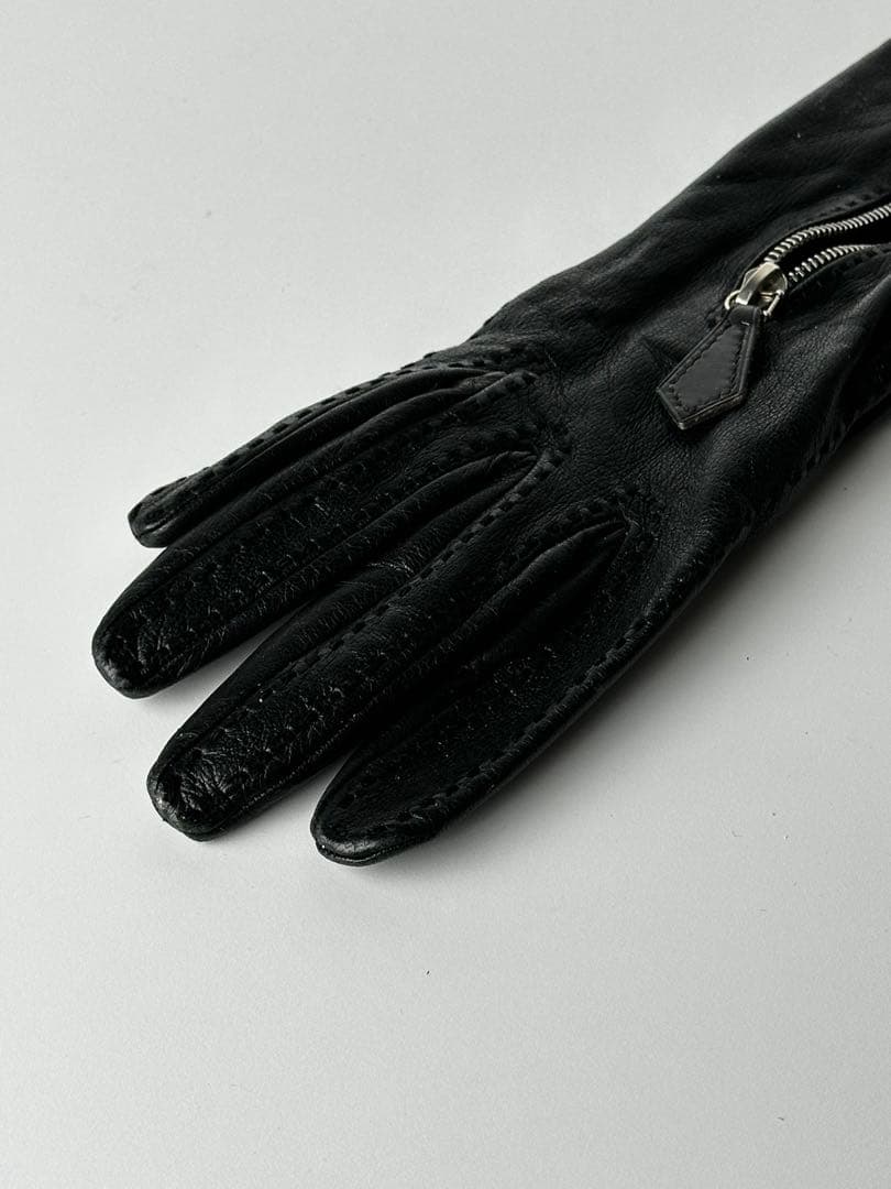 エルメス　黒のレザーのロンググローブ サイズ7