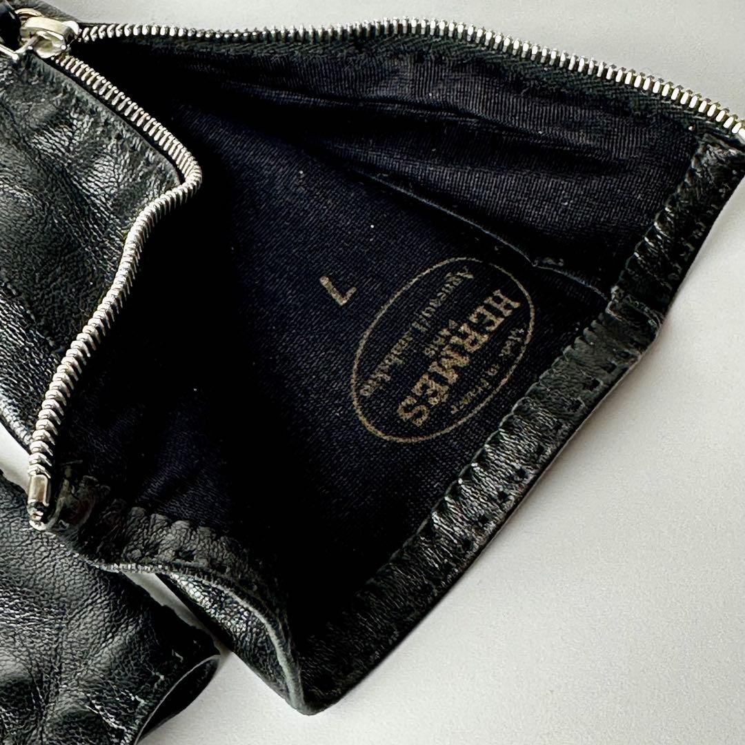 エルメス　黒のレザーのロンググローブ サイズ7