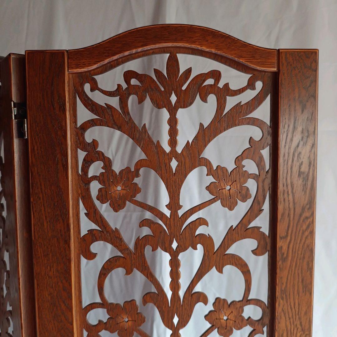 【希少】木目の美しい 花柄 パーテーション 3連 衝立 間仕切り ヴィンテージ