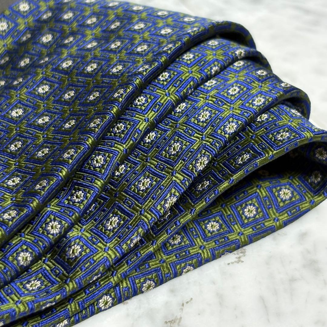 STEFANO RICCI ネクタイ グリーン ネイビー パターン柄 光沢