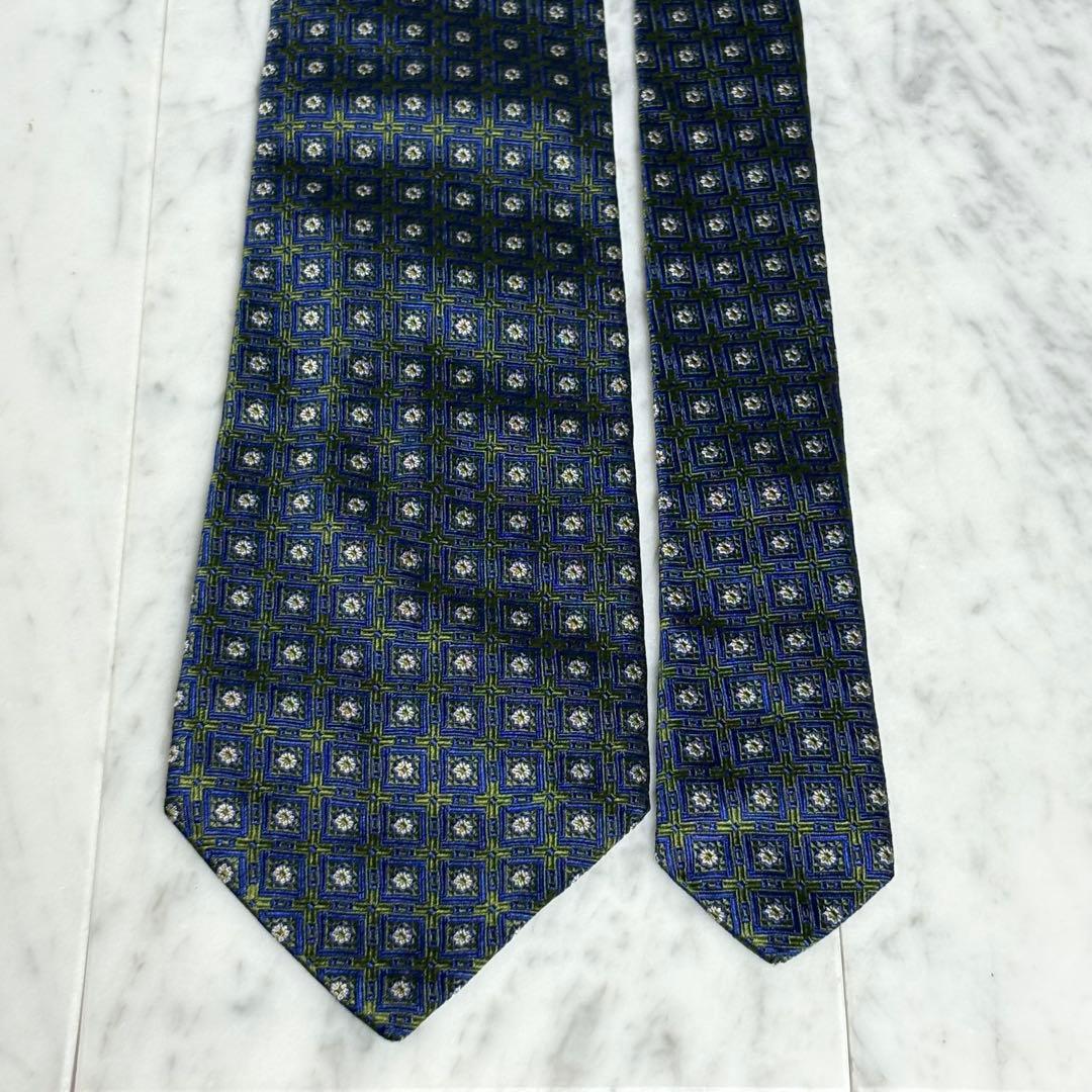 STEFANO RICCI ネクタイ グリーン ネイビー パターン柄 光沢