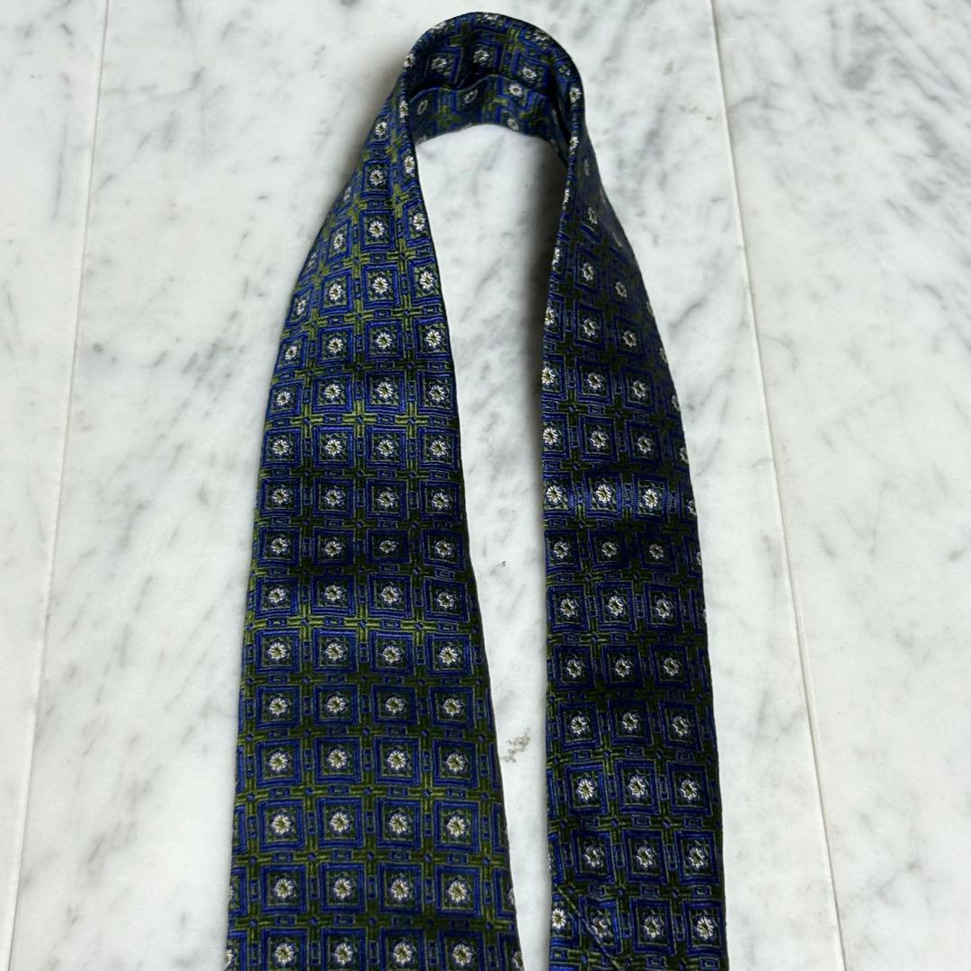 STEFANO RICCI ネクタイ グリーン ネイビー パターン柄 光沢