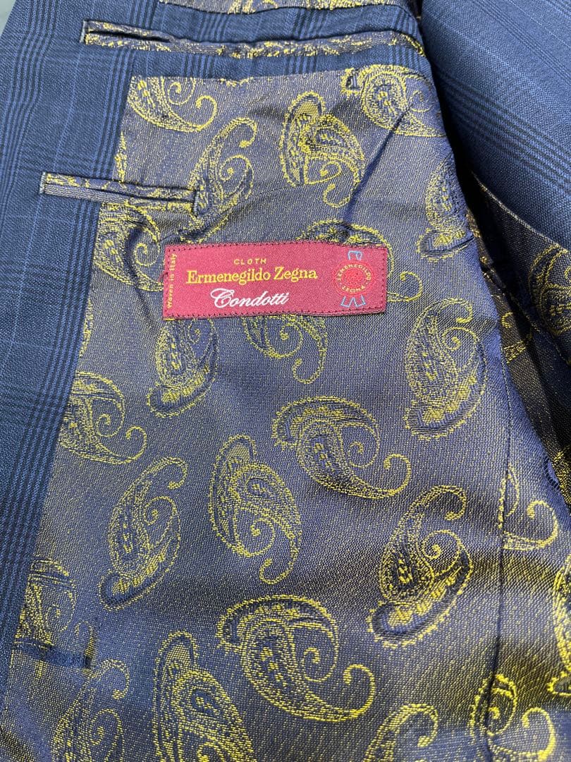 イタリア製エルメネジルドゼニア ネイビー チェック柄 三揃いスーツ