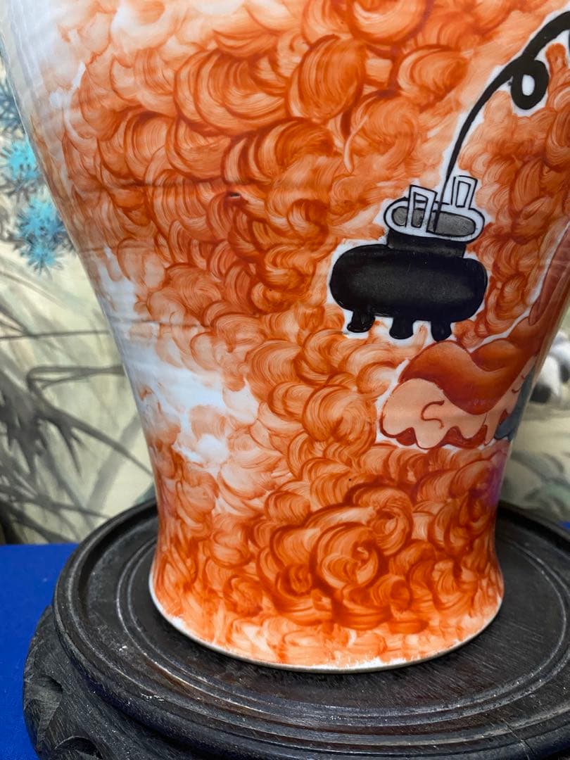 陶器の花瓶 老僧と小僧の絵柄