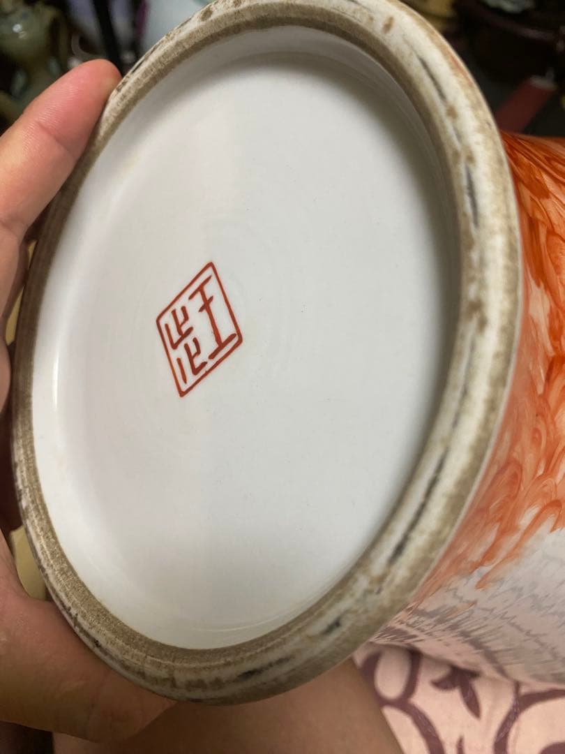 陶器の花瓶 老僧と小僧の絵柄