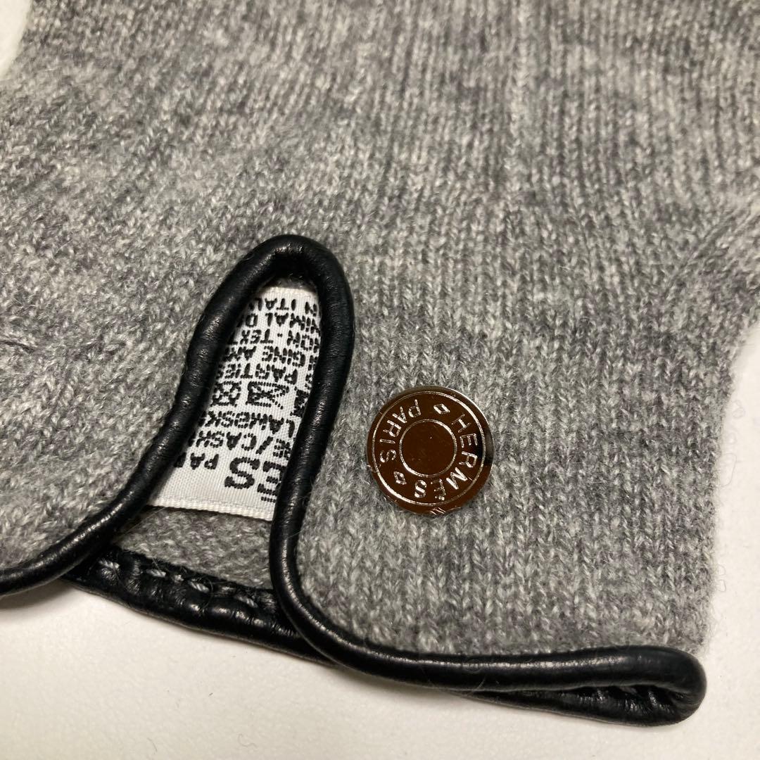 HERMES エルメス 総カシミヤ グローブ 手袋 サイズM セリエボタン