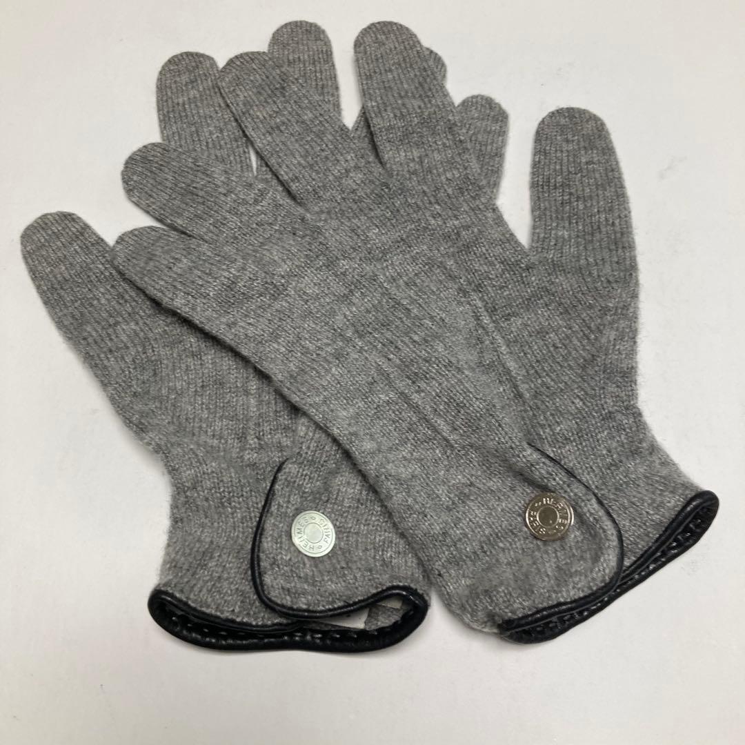 HERMES エルメス 総カシミヤ グローブ 手袋 サイズM セリエボタン
