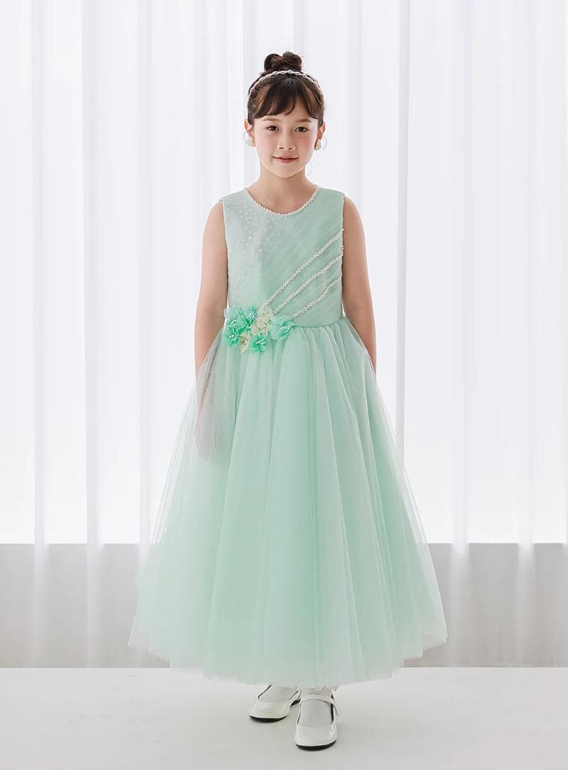 DRESCCO ミントブルージュエリーロングドレス 130cm