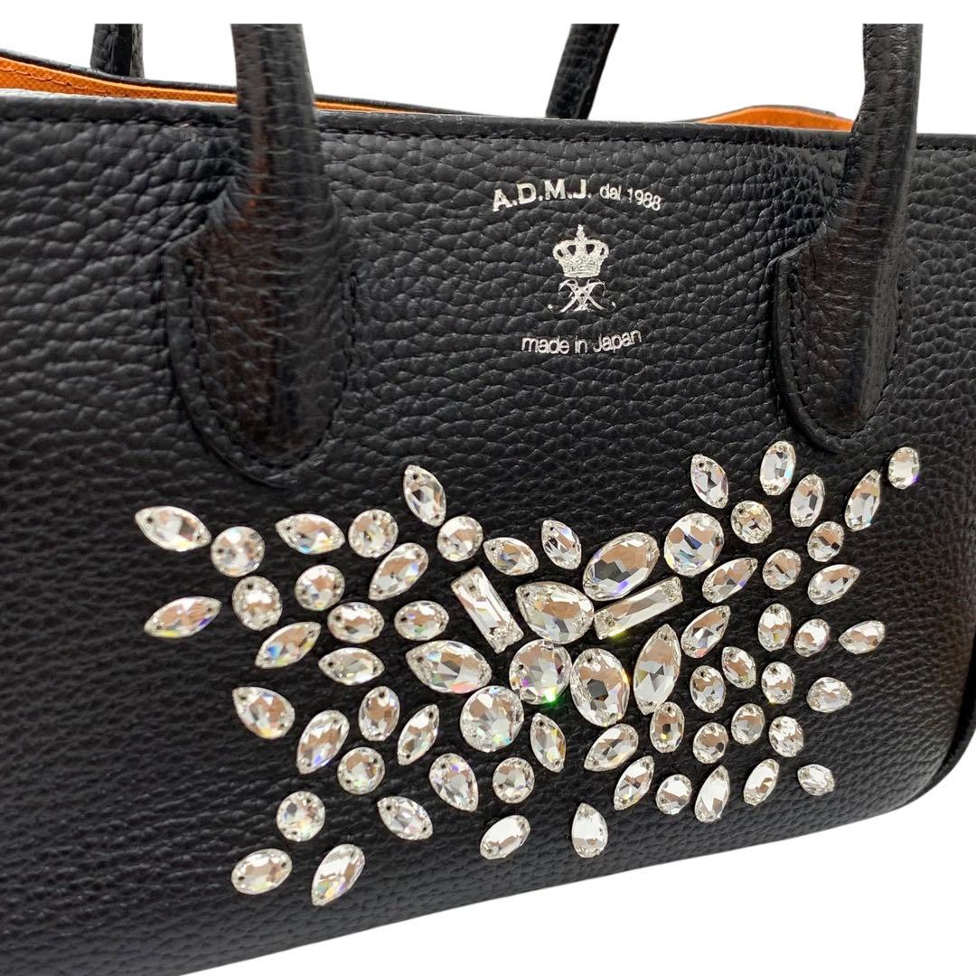 【極美品】ADMJ スワロフスキー ビジュー ミニトートバッグ 黒