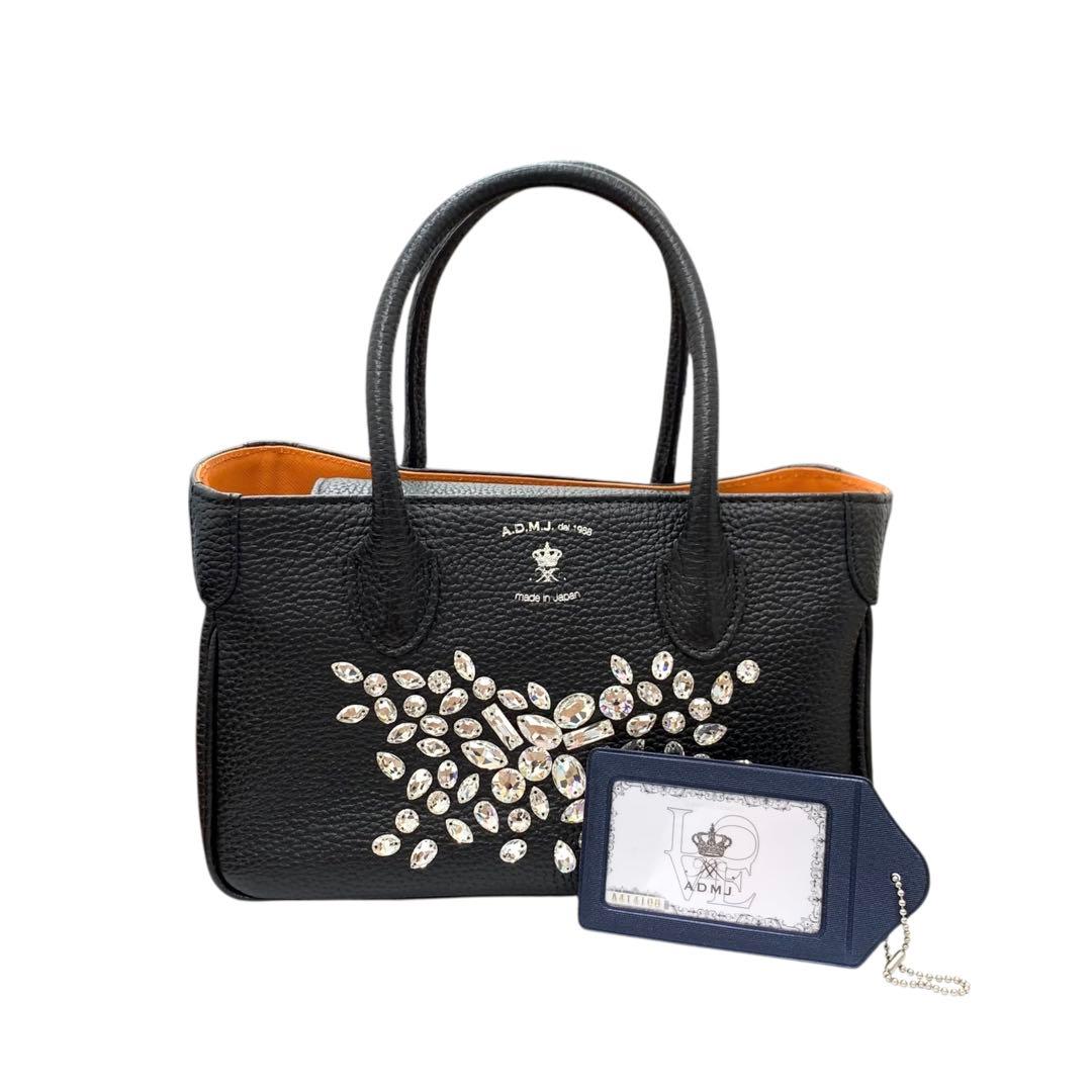 【極美品】ADMJ スワロフスキー ビジュー ミニトートバッグ 黒