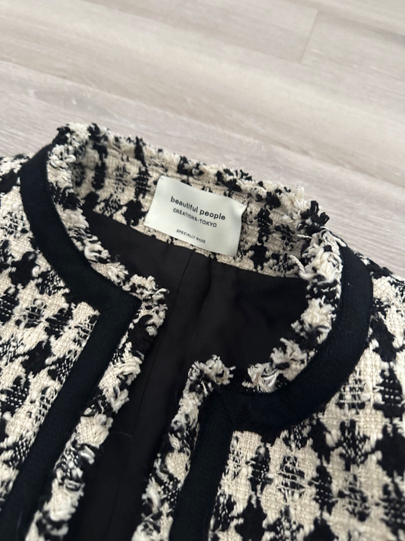 美品 ビューティフルピープル 2way デザイン ツイード ジャケット ジレ