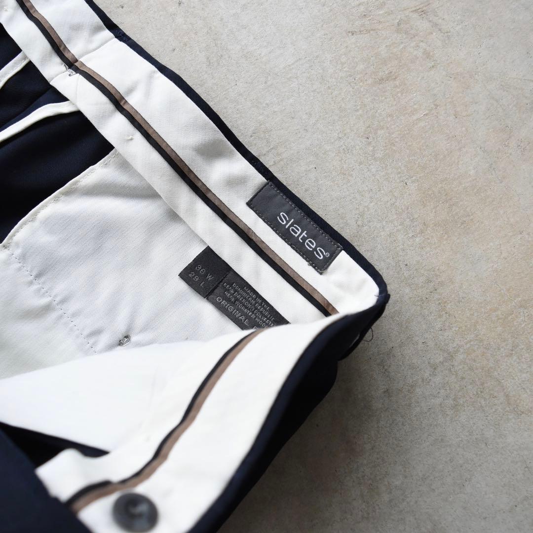 90s SLATES スレイツ ツータックスラックス 紺ネイビー W36 L29