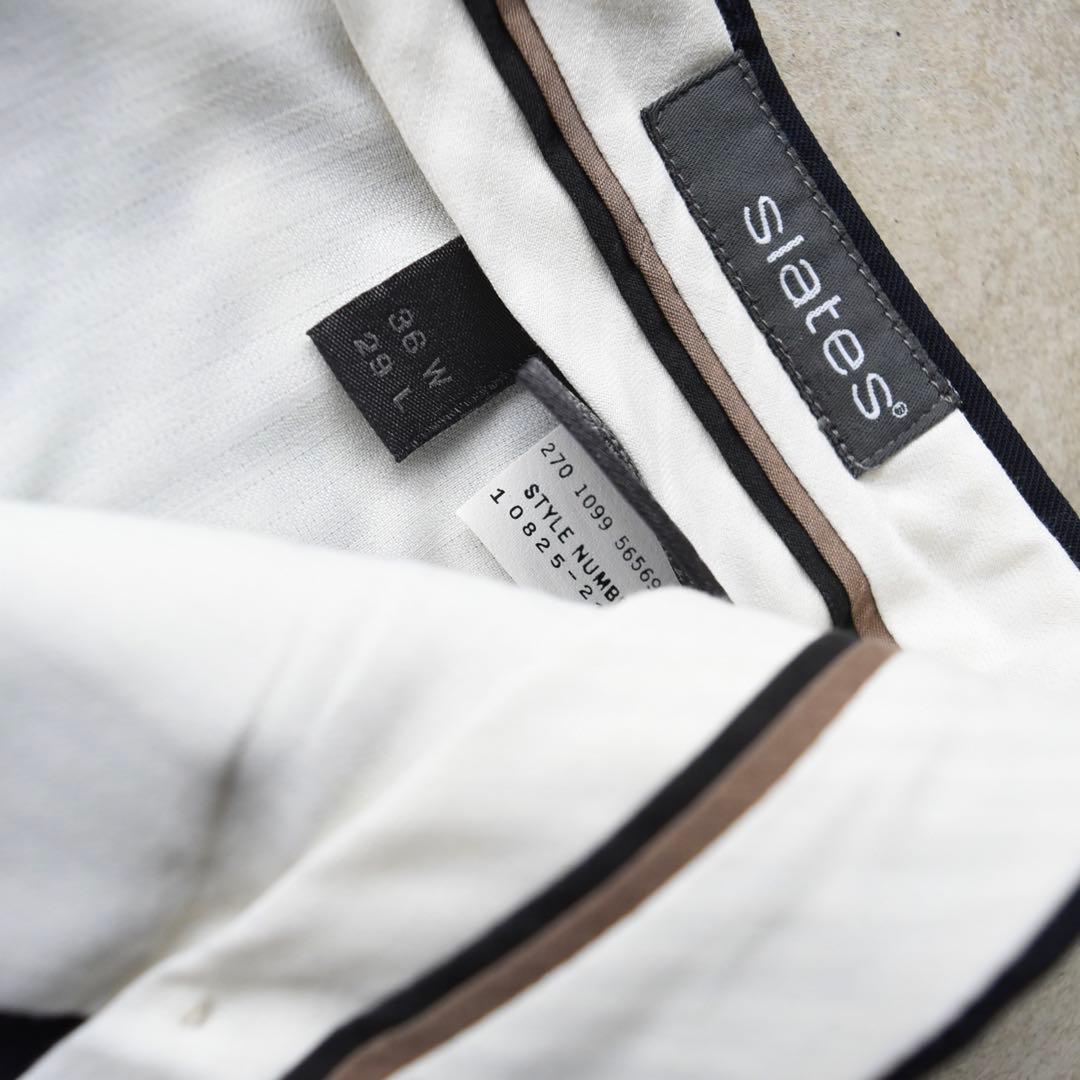 90s SLATES スレイツ ツータックスラックス 紺ネイビー W36 L29