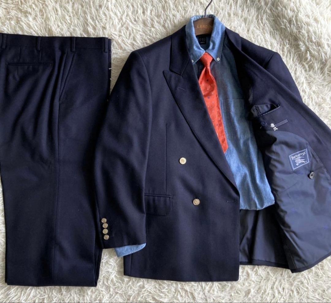 【超名品】ＢＢ５位　バーバリー　金ボタンダブルセットアップスーツ　ネイビー紺ブレ