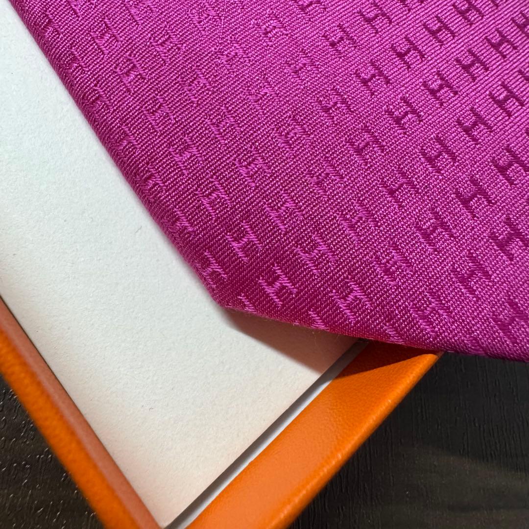 最高級 HERMES エルメス ファソネ H柄 ネクタイ フューシャピンク