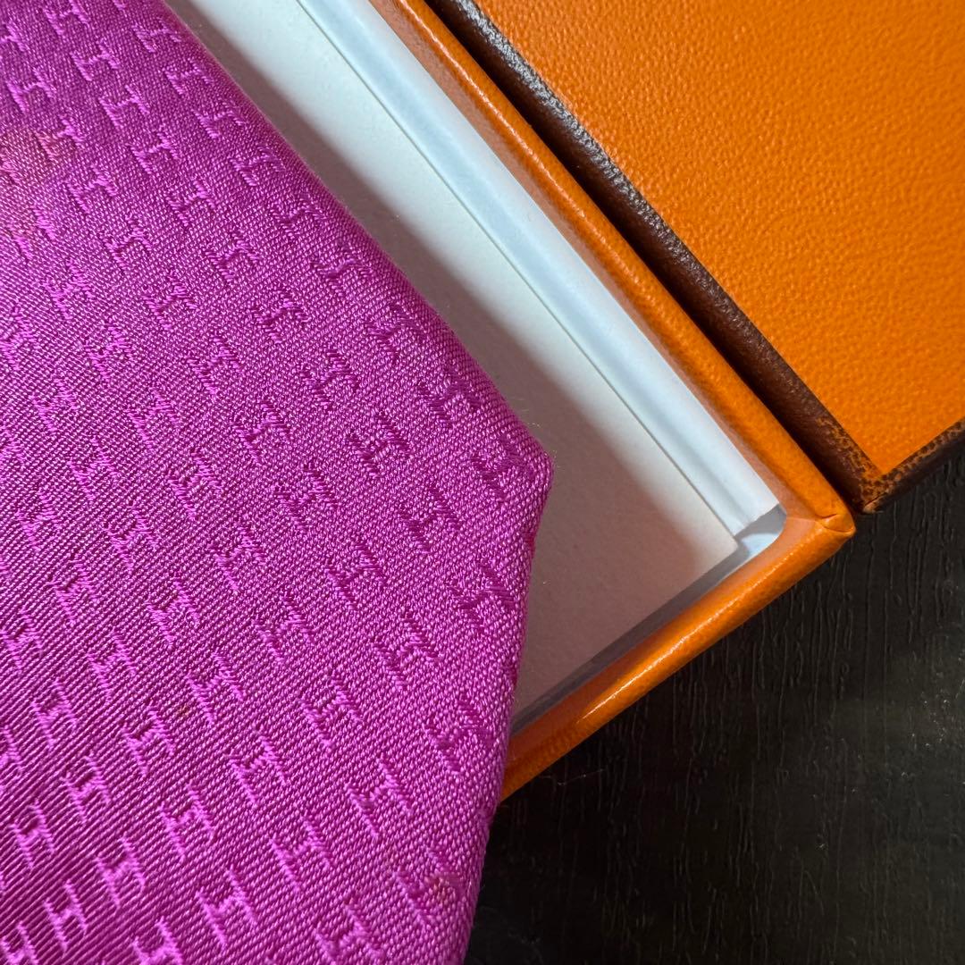 最高級 HERMES エルメス ファソネ H柄 ネクタイ フューシャピンク