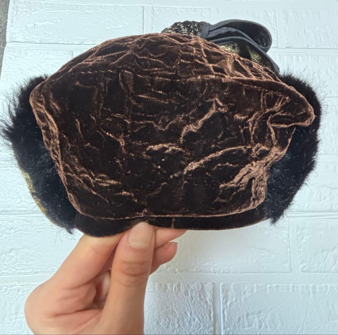 CA4LA☆ベルベットファー付き黒ベレー帽