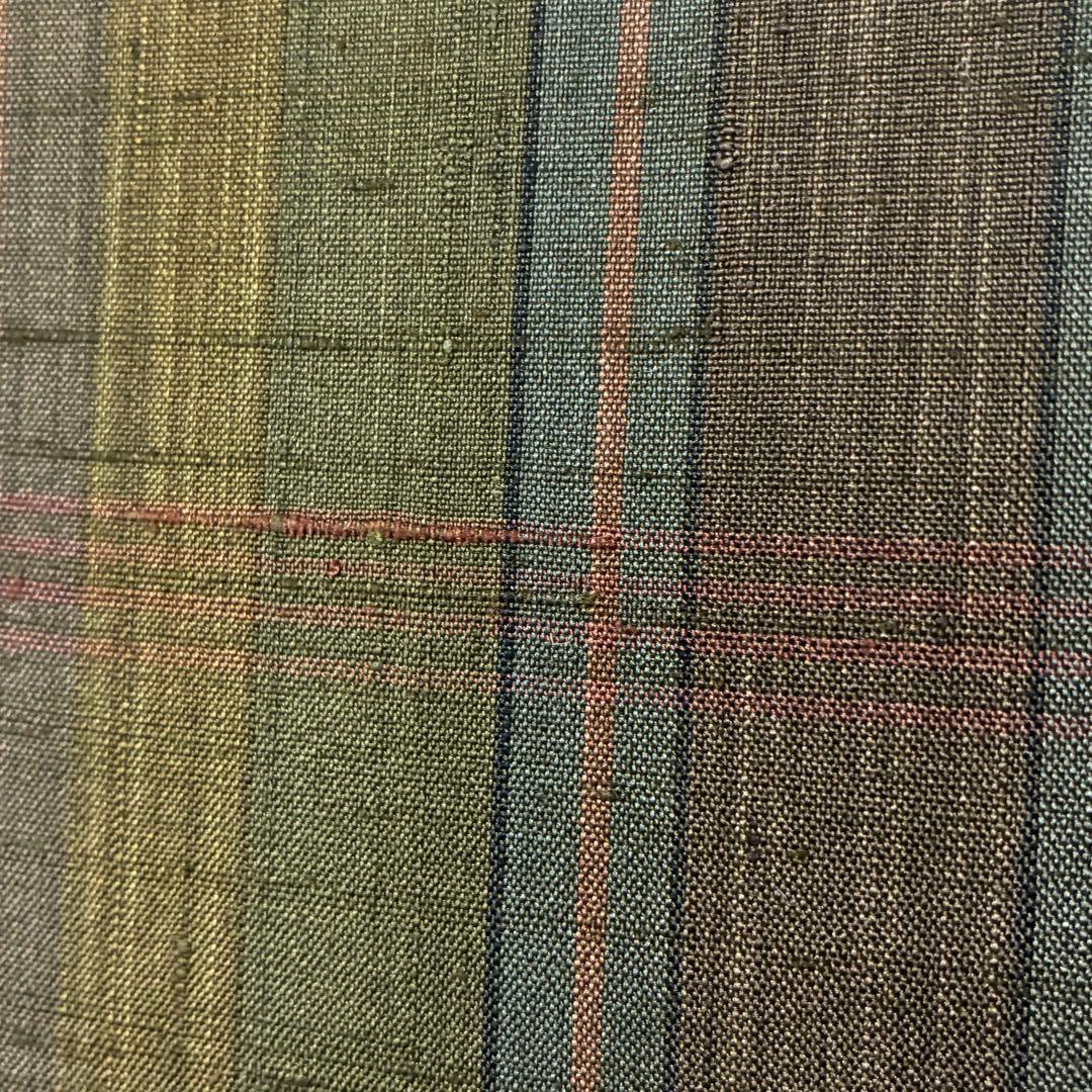 D153 郡上紬　格子柄　チェック　正絹　着物　袷　美品