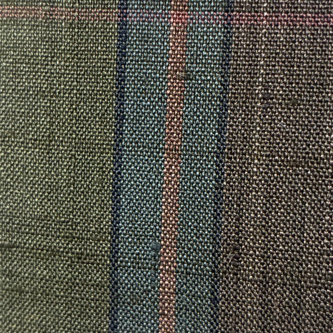 D153 郡上紬　格子柄　チェック　正絹　着物　袷　美品