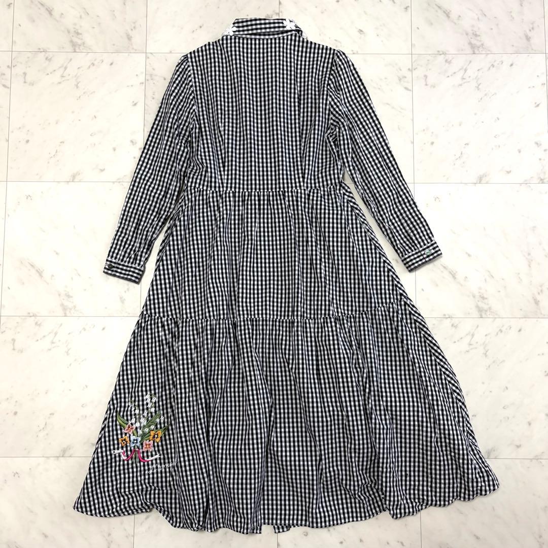 美品 チェスティ ギンガムチェック ティアードシャツワンピース 花刺繍 サイズ0