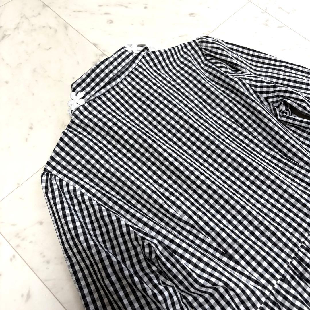 美品 チェスティ ギンガムチェック ティアードシャツワンピース 花刺繍 サイズ0