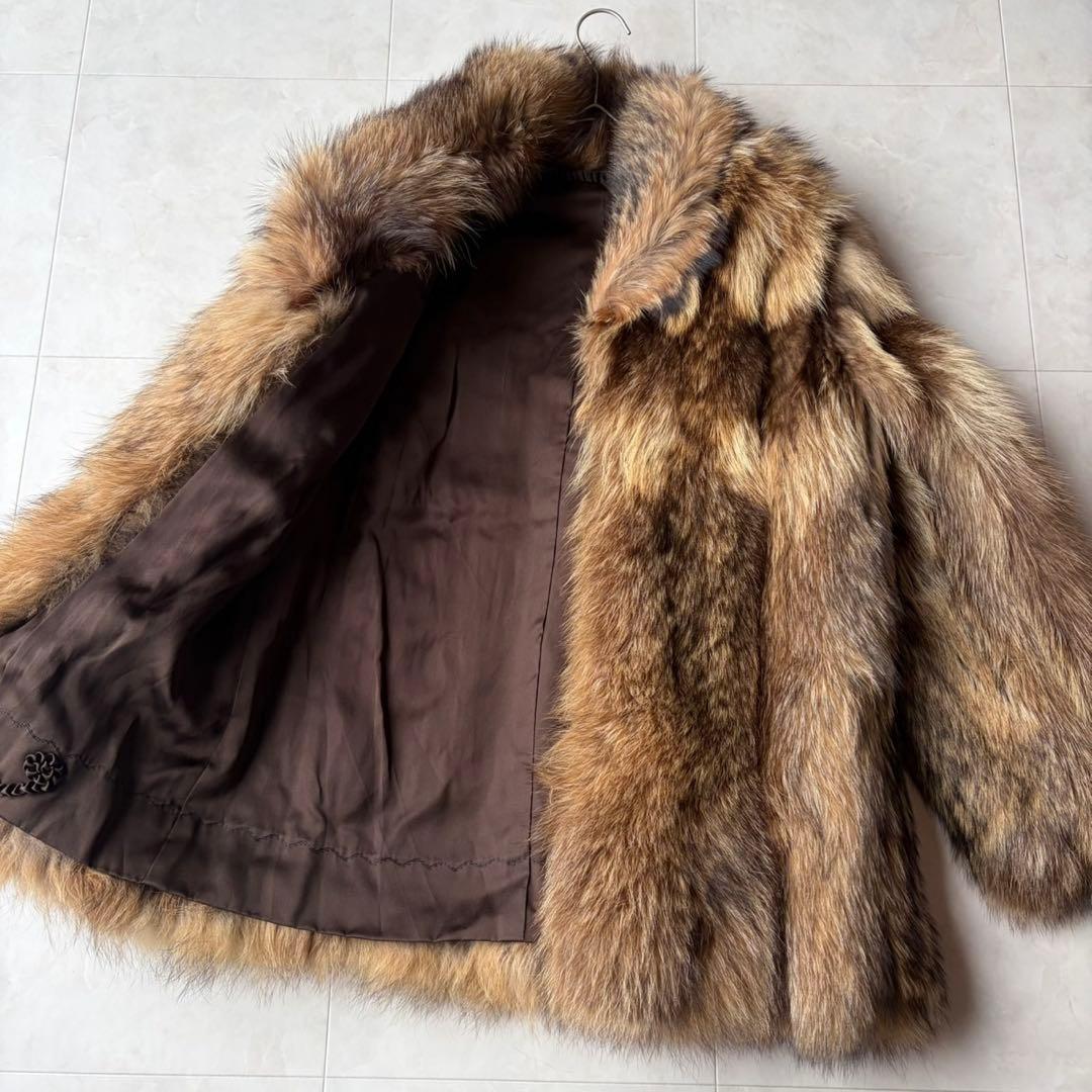 ✨最高級 リアルファー 毛皮コート ラクーンファー ブラウン系 フリーサイズ