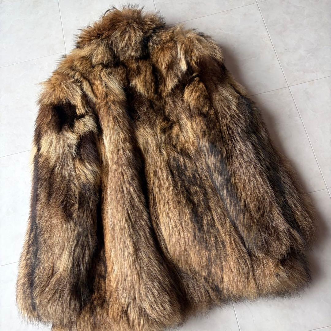 ✨最高級 リアルファー 毛皮コート ラクーンファー ブラウン系 フリーサイズ